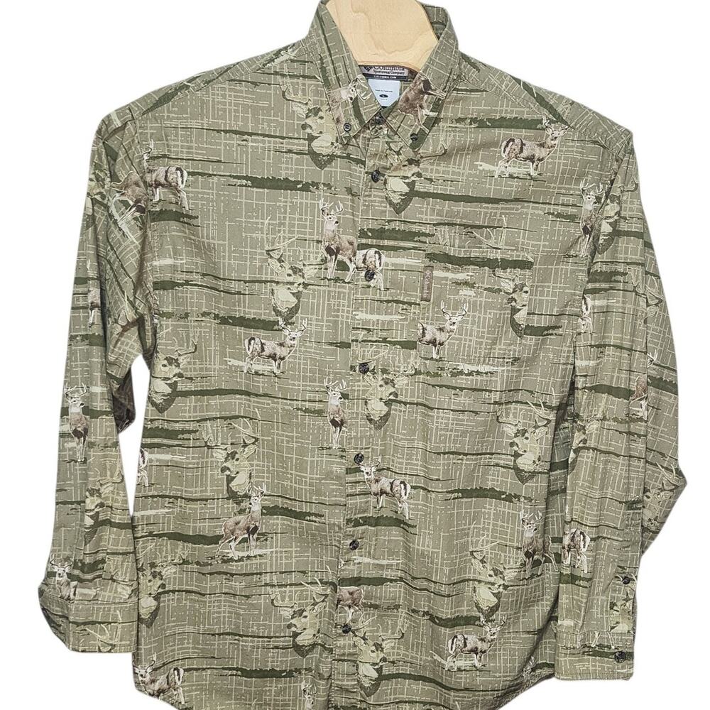 Men's Columbia River Lodge Shirt Hunting Brown LS Deer Stag All Over Print AOP